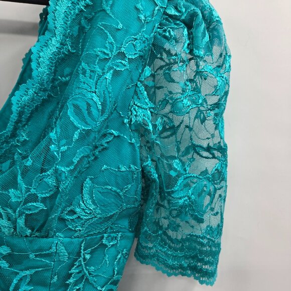 Vintage Carmella's Creation Teal Lace Taffeta 80s Formal Prom Dress Size 12 - Picture 5 of 16